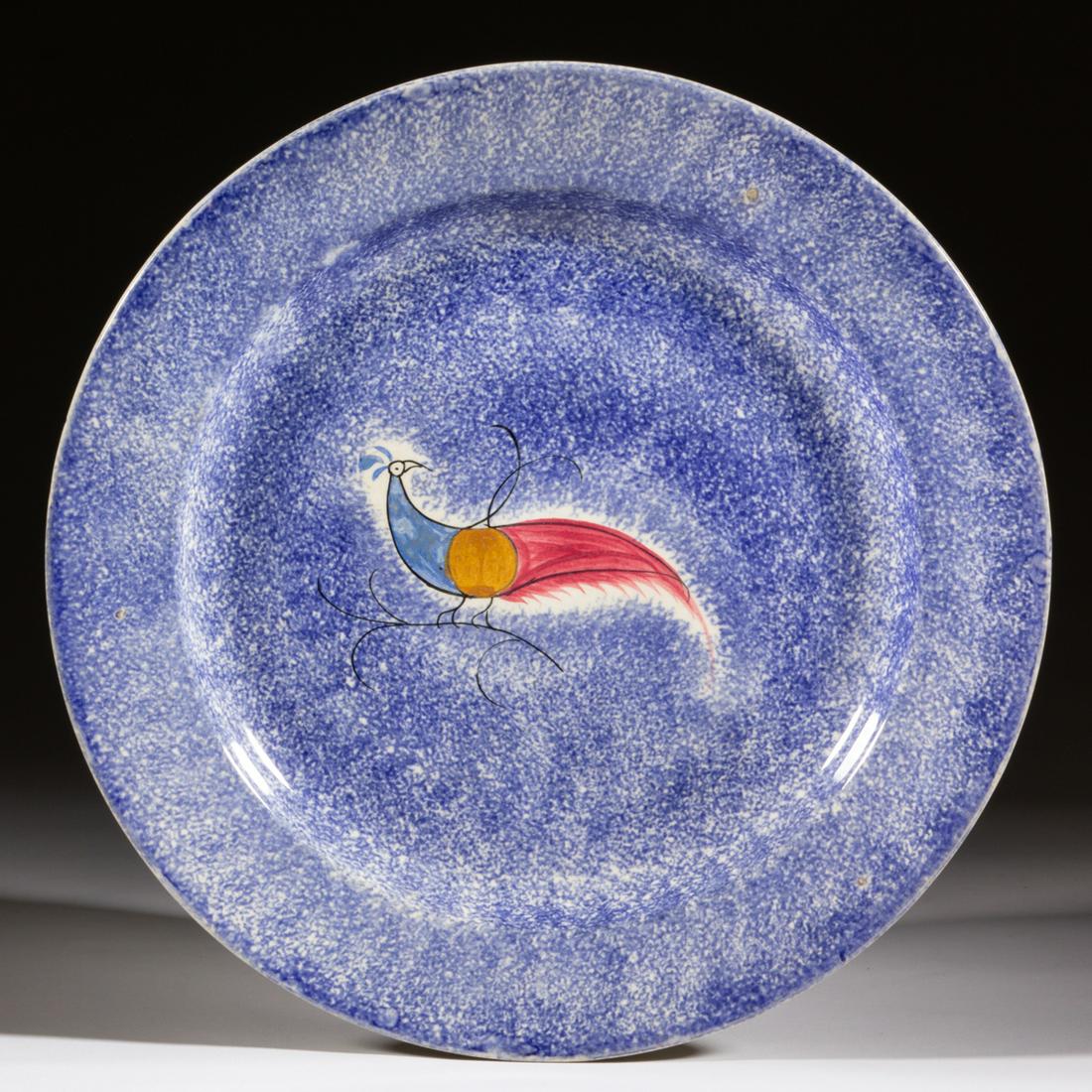 ENGLISH SPATTERWARE PEAFOWL CERAMIC PLATE (1 of 2)