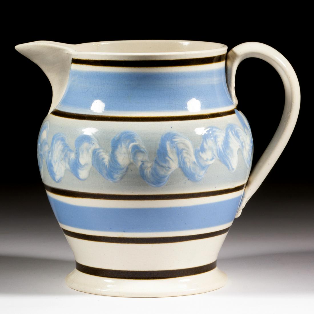 ENGLISH EARTHWORM DIPPED WARE / MOCHA CERAMIC JUG / (1 of 4)