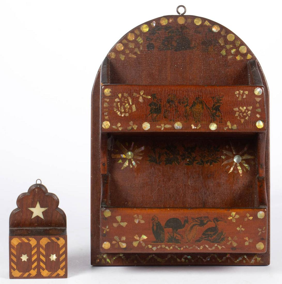 AMERICAN FOLK ART CARVED WALNUT AND INLAID WALL BOXES, (1 of 6)