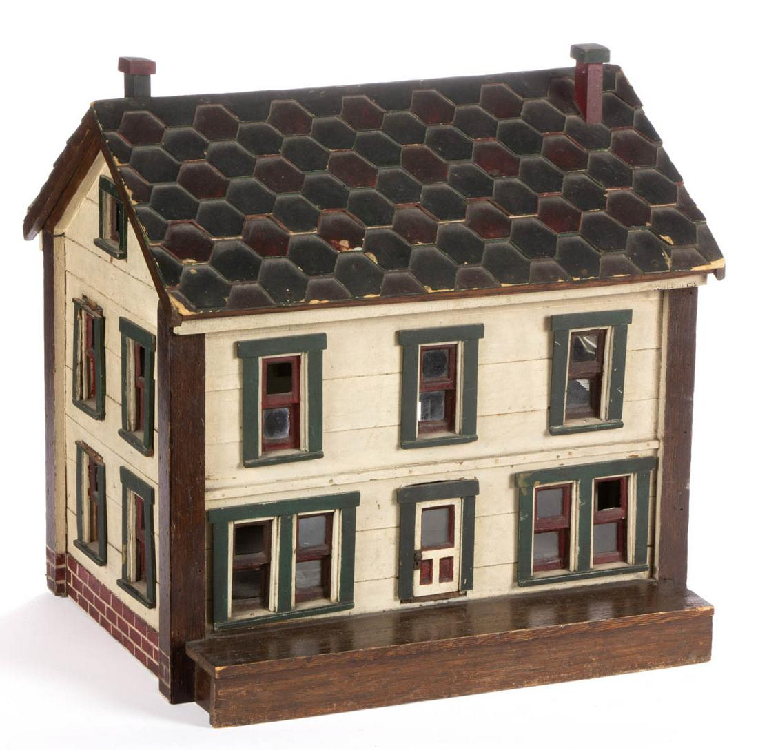 AMERICAN FOLK ART PAINTED WOODEN HOUSE MODEL (1 of 4)