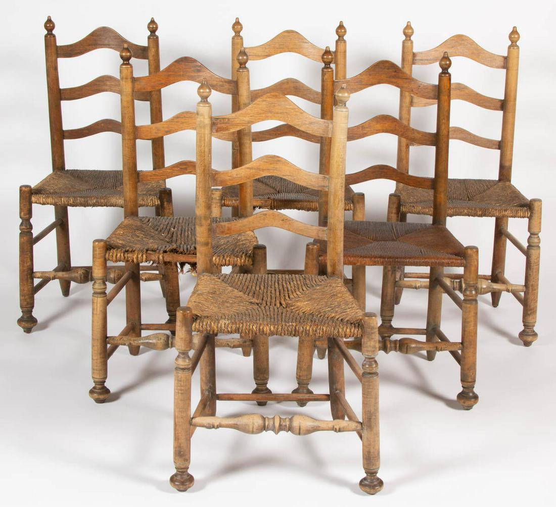 DELAWARE VALLEY LADDER-BACK SIDE CHAIRS, SET OF SIX (1 of 5)