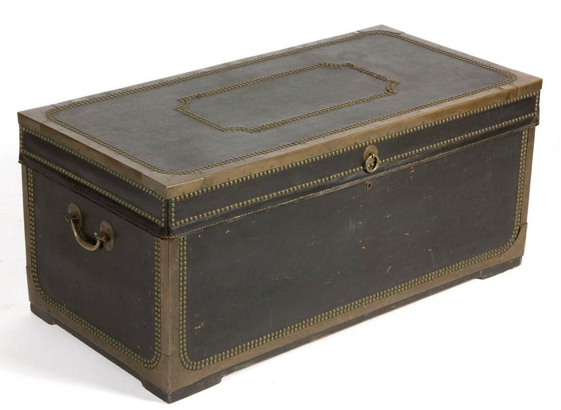 CHINESE EXPORT LEATHER-COVERED CAMPHOR WOOD CHEST / (1 of 3)