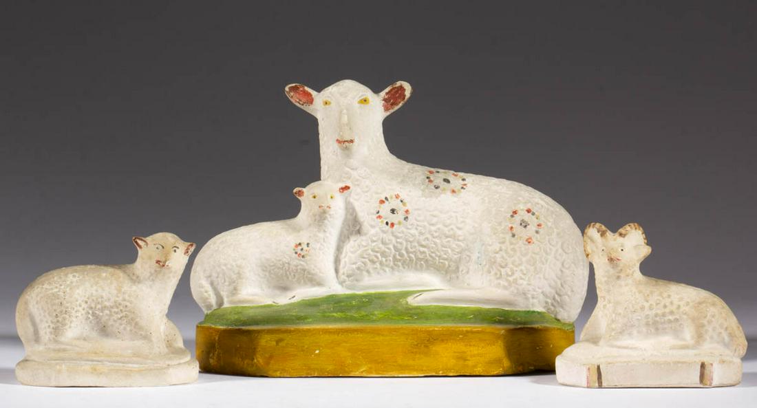AMERICAN, PROBABLY PENNSYLVANIA, CHALKWARE SHEEP (1 of 3)