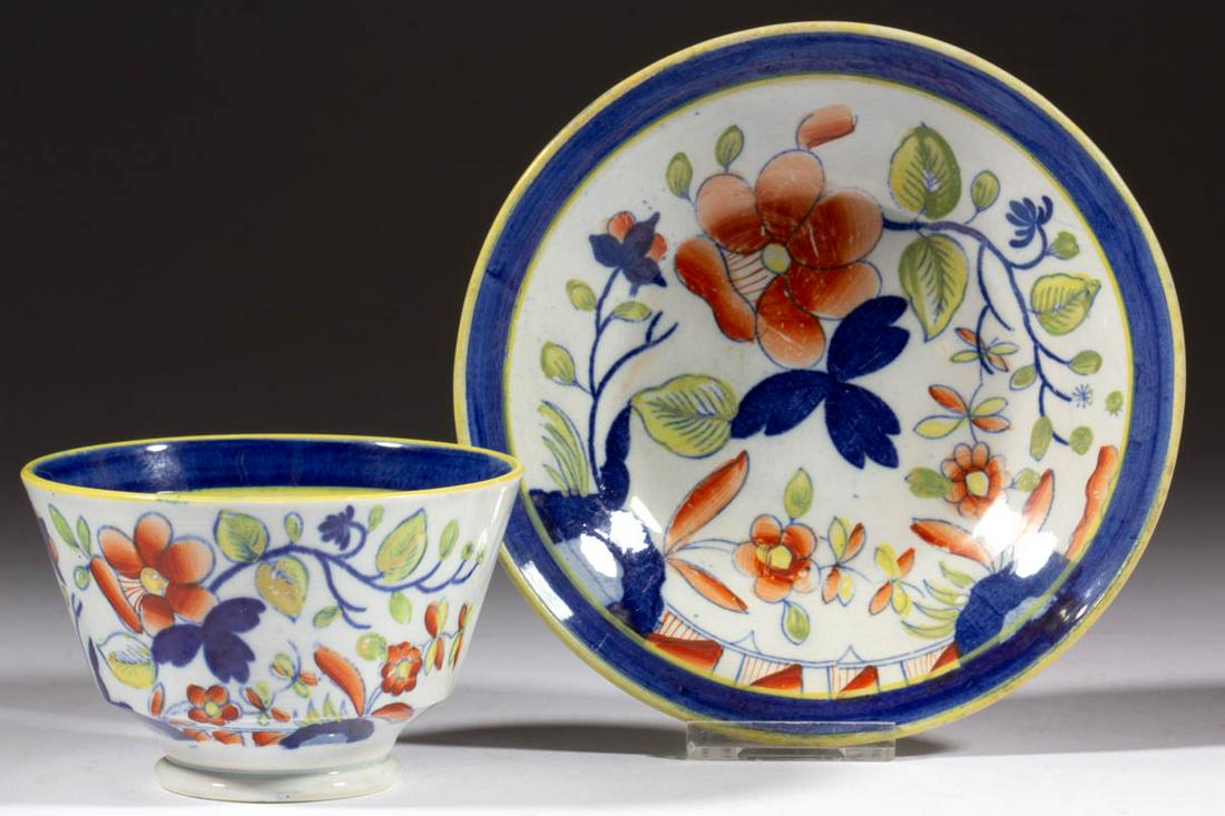 ENGLISH GAUDY DUTCH CERAMIC CUP AND SAUCER SET (1 of 2)