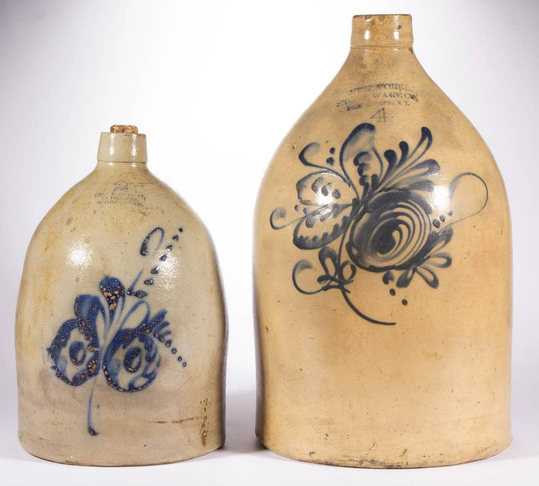 STAMPED NORTHEASTERN DECORATED STONEWARE JUGS, LOT OF (1 of 4)