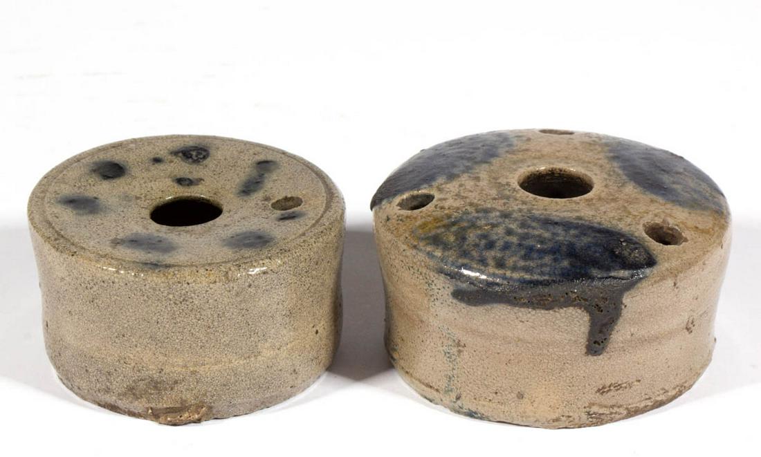 NORTHEASTERN DECORATED STONEWARE INKSTANDS, LOT OF TWO (1 of 4)