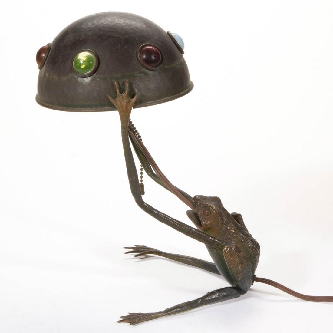 ART NOUVEAU AUSTRIAN BRONZE FIGURAL FROG ELECTRIC TABLE (1 of 7)