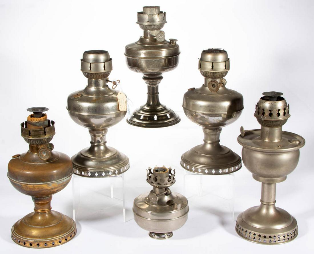 ASSORTED NICKEL AND METAL KEROSENE LAMPS, LOT OF SIX (1 of 1)