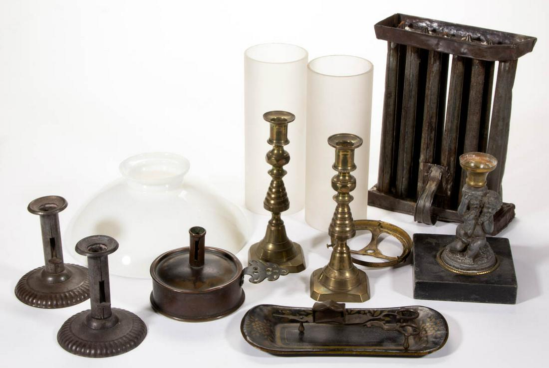 ASSORTED GLASS AND METAL LIGHTING COMPONENTS, LOT OF 13 (1 of 1)