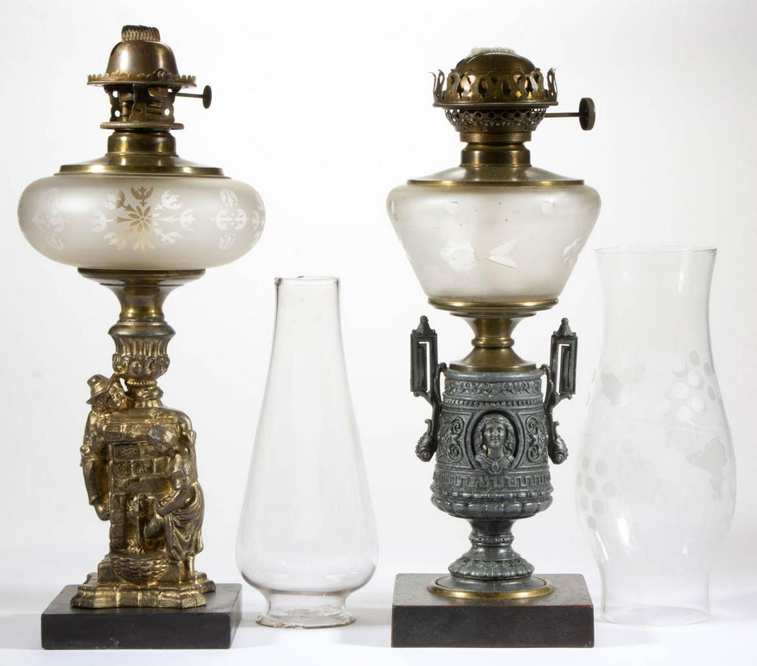 ASSORTED FIGURAL-STEM KEROSENE STAND LAMPS, LOT OF TWO (1 of 1)