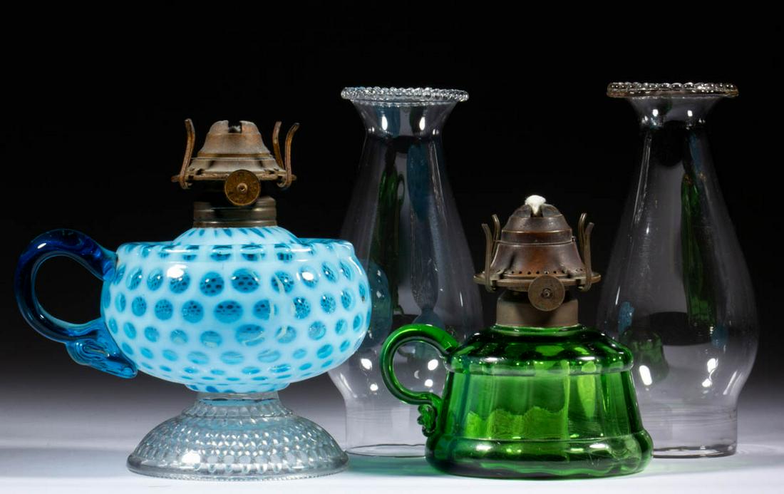 ASSORTED GLASS KEROSENE FINGER LAMPS, LOT OF TWO (1 of 1)