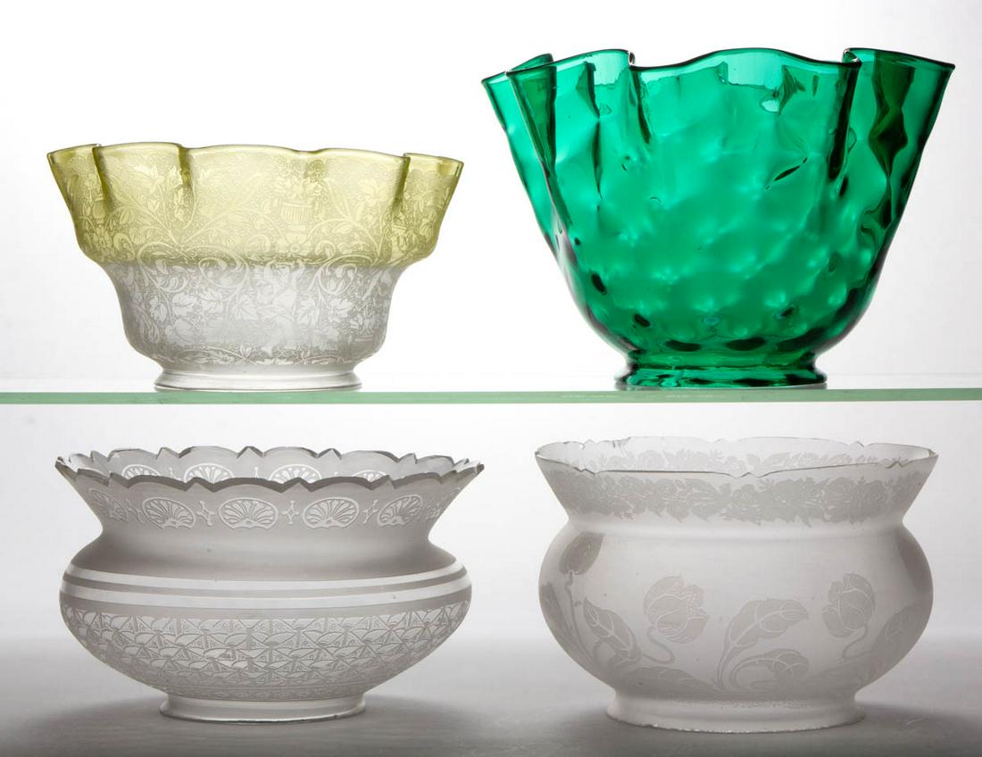 ASSORTED GLASS GAS LAMP SHADES, LOT OF FOUR (1 of 1)