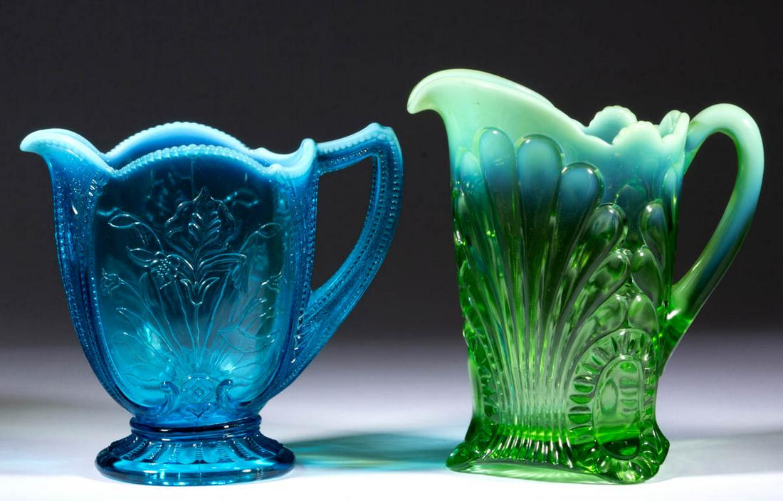 ASSORTED PRESSED OPALESCENT GLASS WATER PITCHERS, LOT (1 of 1)