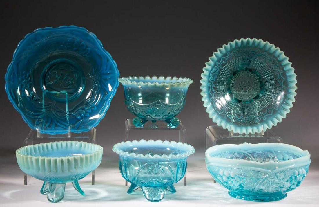 ASSORTED PRESSED OPALESCENT GLASS BOWLS, LOT OF SIX (1 of 1)