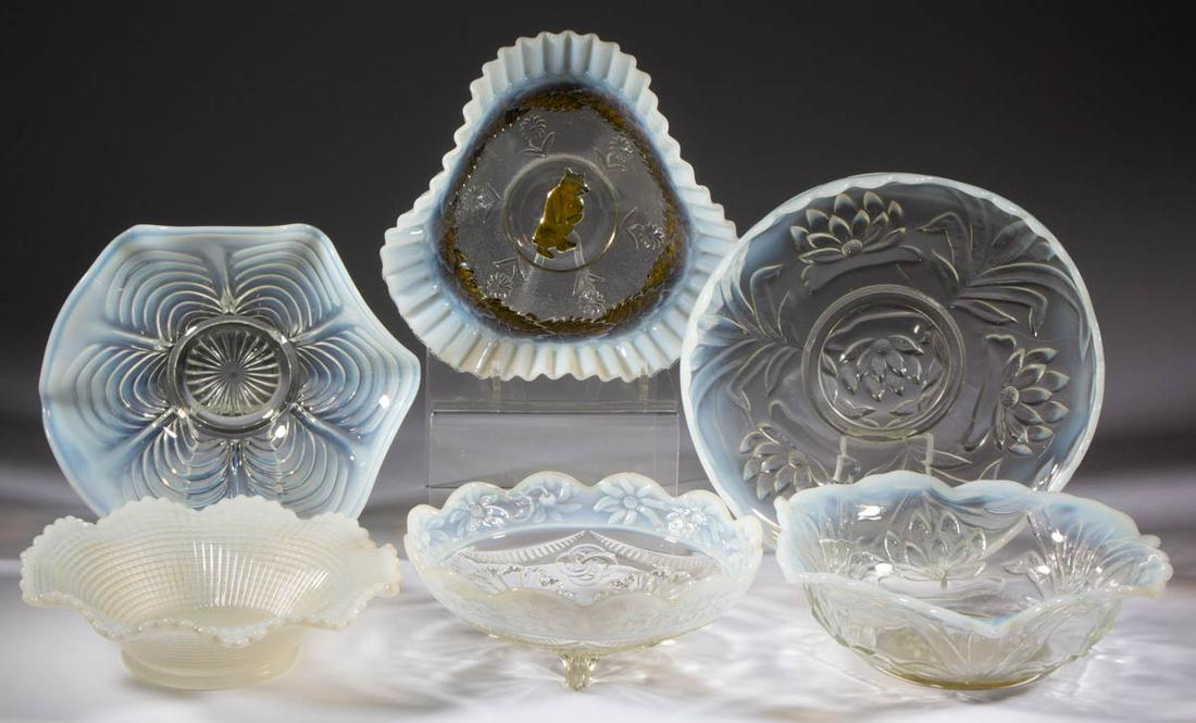 ASSORTED PRESSED OPALESCENT GLASS ARTICLES, LOT OF SIX (1 of 1)