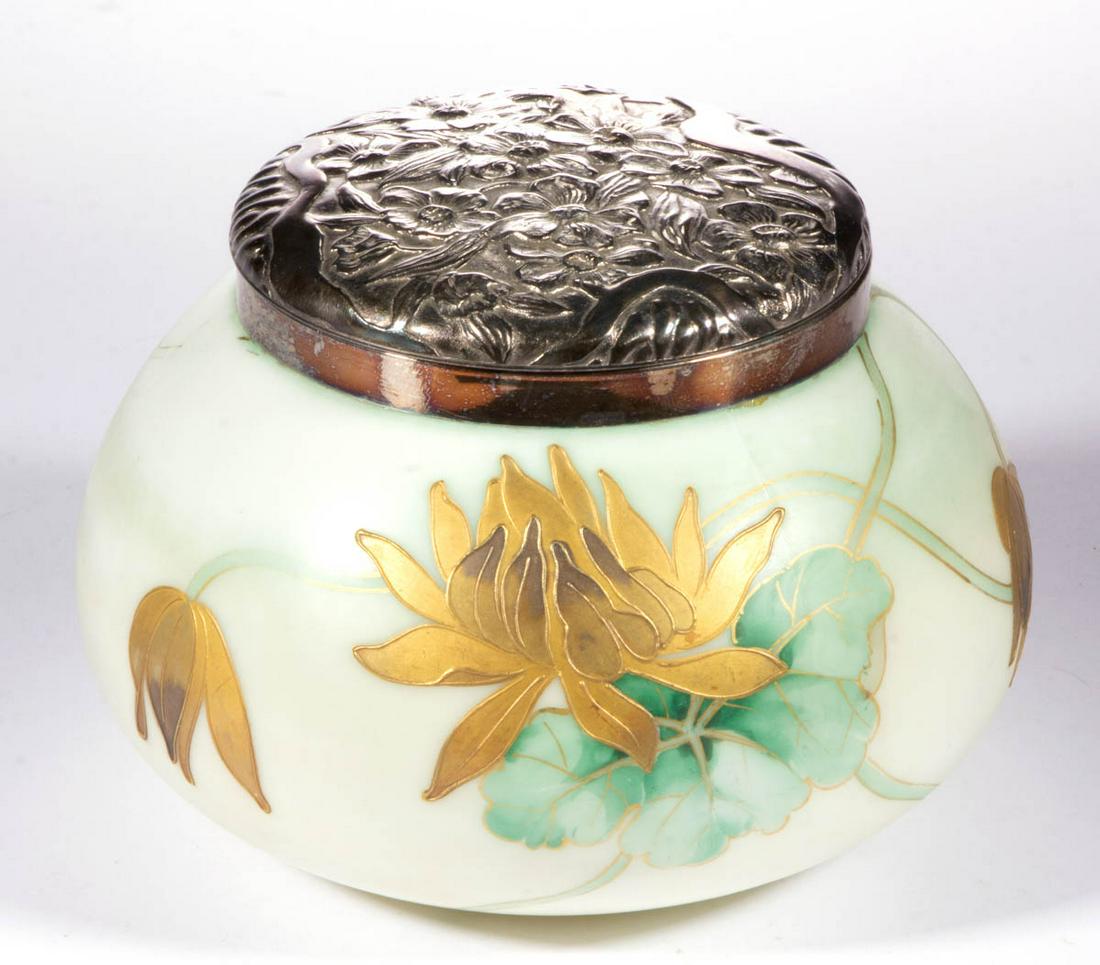 VICTORIAN ENAMEL-DECORATED GLASS CRACKER JAR (1 of 2)
