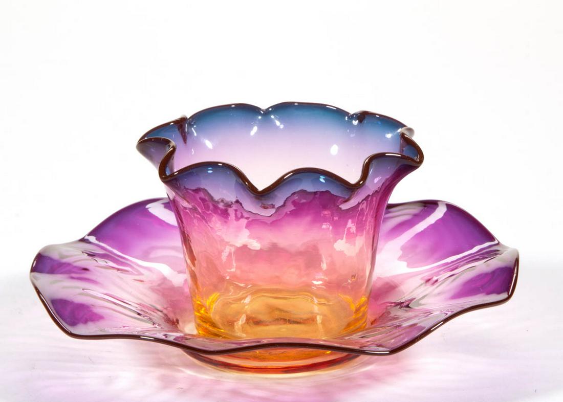 AMBERINA MOIRE-OPTIC TOOTHPICK HOLDER AND UNDERPLATE (1 of 1)