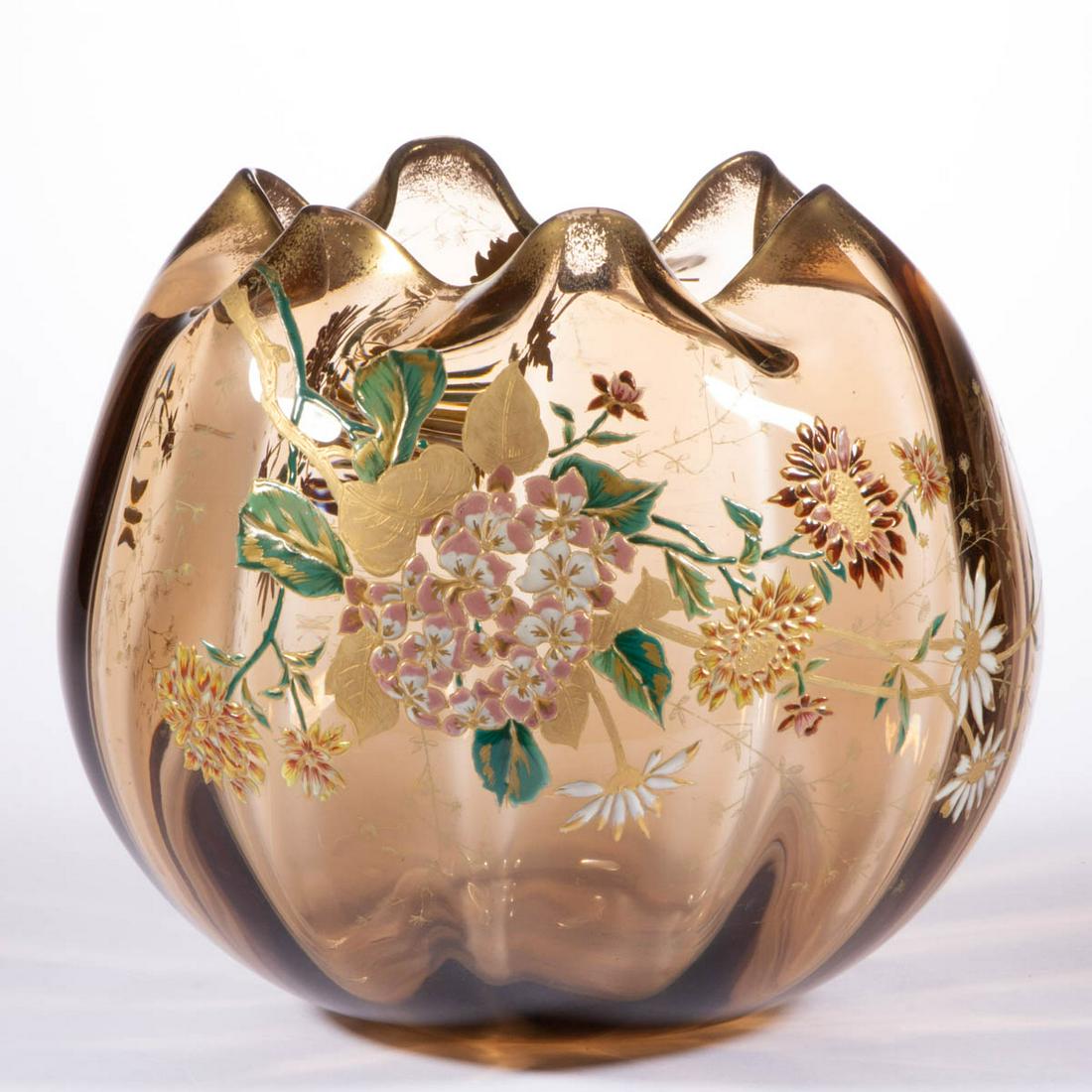 VICTORIAN PANEL-OPTIC AND ENAMEL-DECORATED ART GLASS (1 of 3)