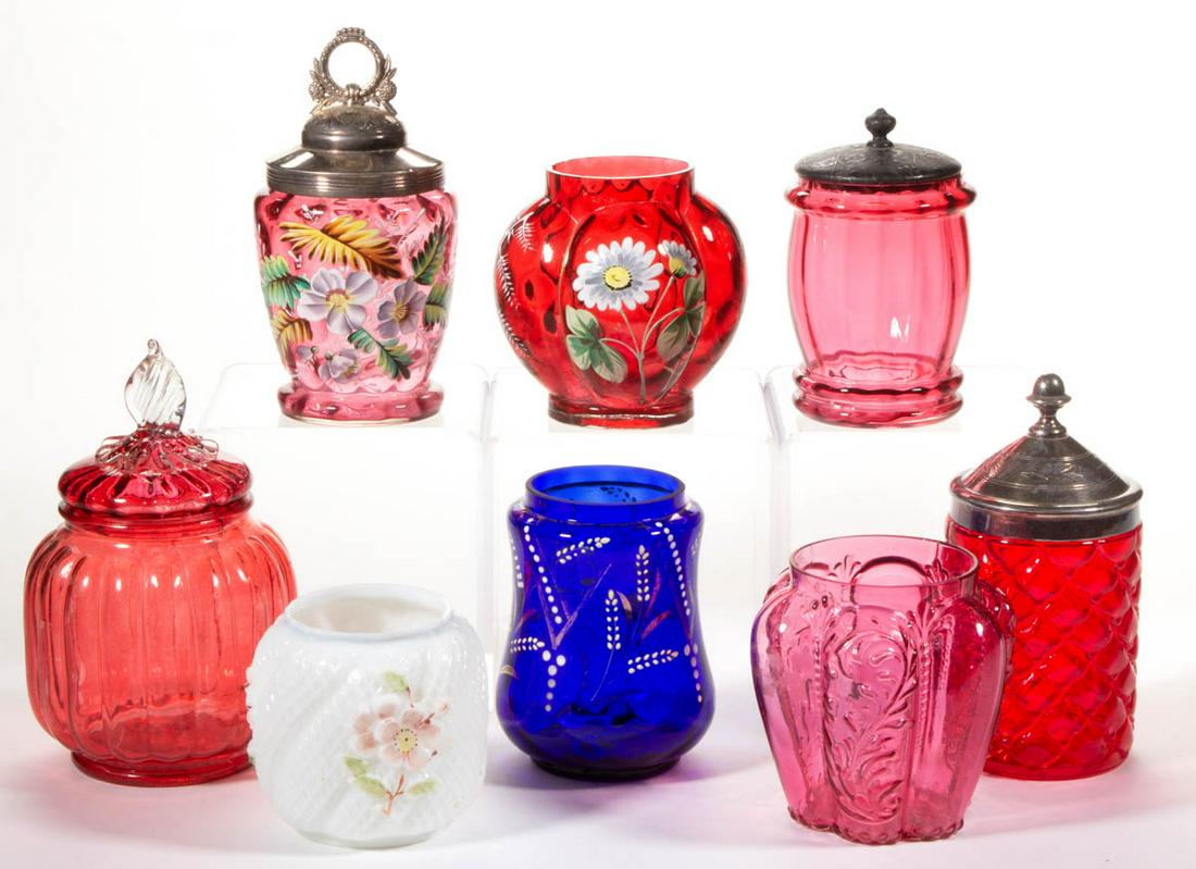 ASSORTED VICTORIAN GLASS PICKLE CASTERS, LOT OF EIGHT (1 of 1)