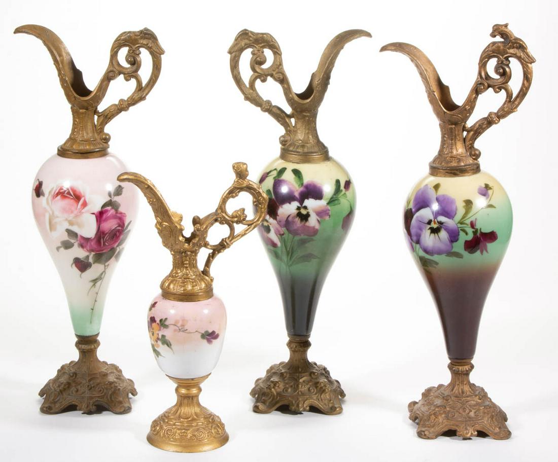 VICTORIAN DECORATED OPAL GLASS DECORATIVE EWERS, LOT OF (1 of 1)