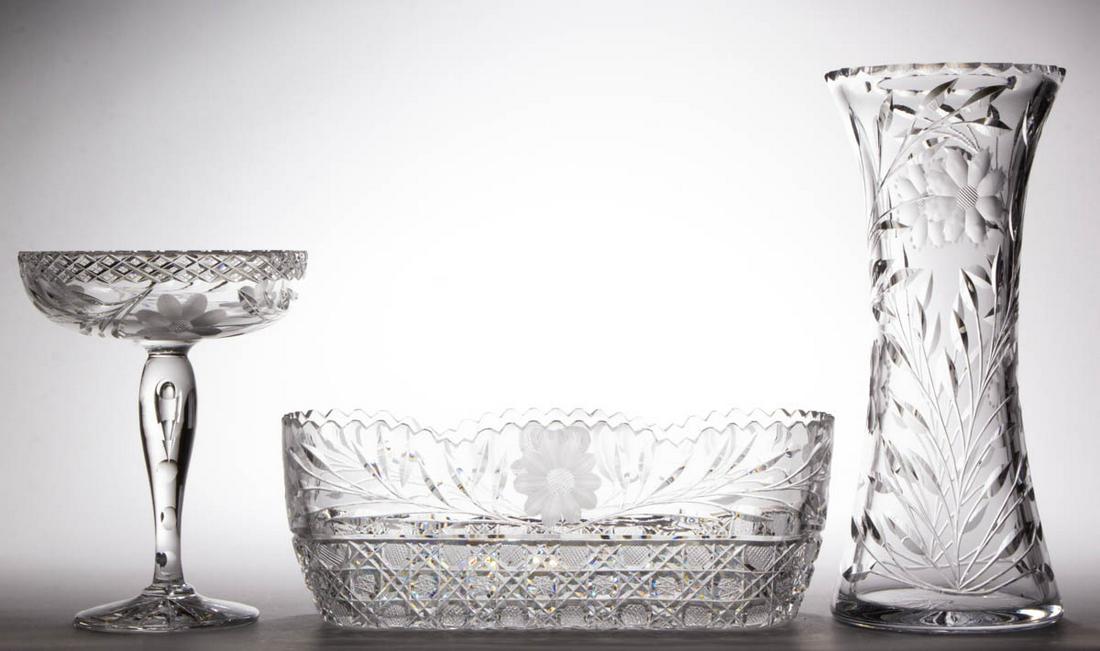 IDEAL ATTRIBUTED CUT GLASS ARTICLES, LOT OF THREE (1 of 1)