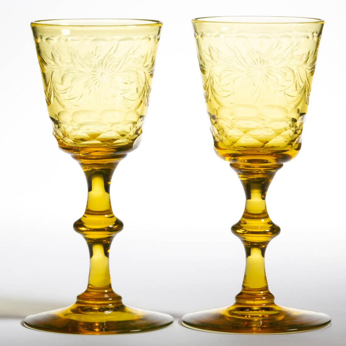 SIGNED HAWKES FLORAL CUT GLASS PAIR OF WINES (1 of 1)