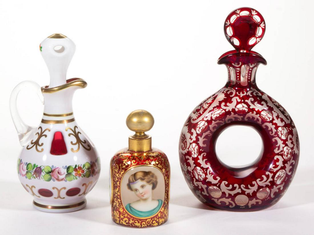 ASSORTED BOHEMIAN GLASS ARTICLES, LOT OF THREE (1 of 2)