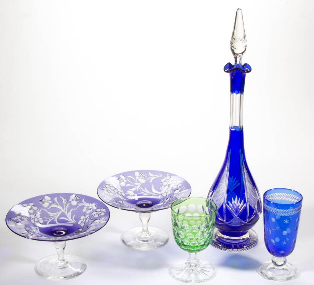 ASSORTED CUT OVERLAY GLASS ARTICLES, LOT OF FIVE (1 of 1)