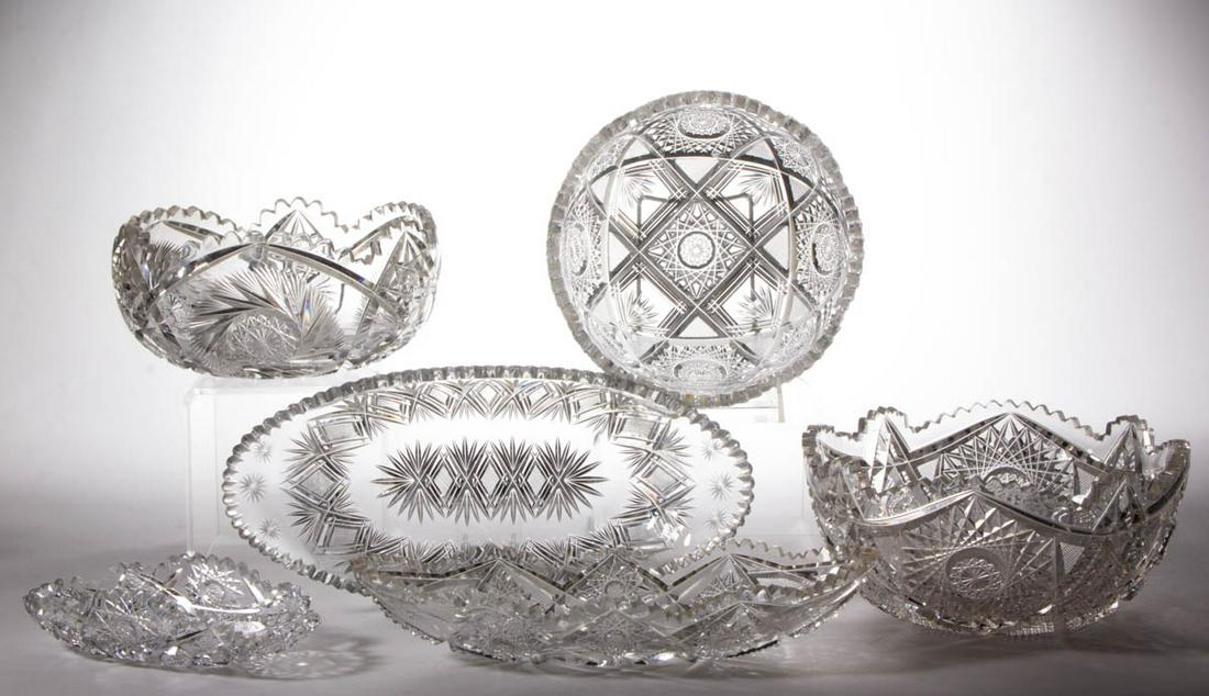 ASSORTED BRILLIANT CUT GLASS TABLE ARTICLES, LOT OF SIX (1 of 3)