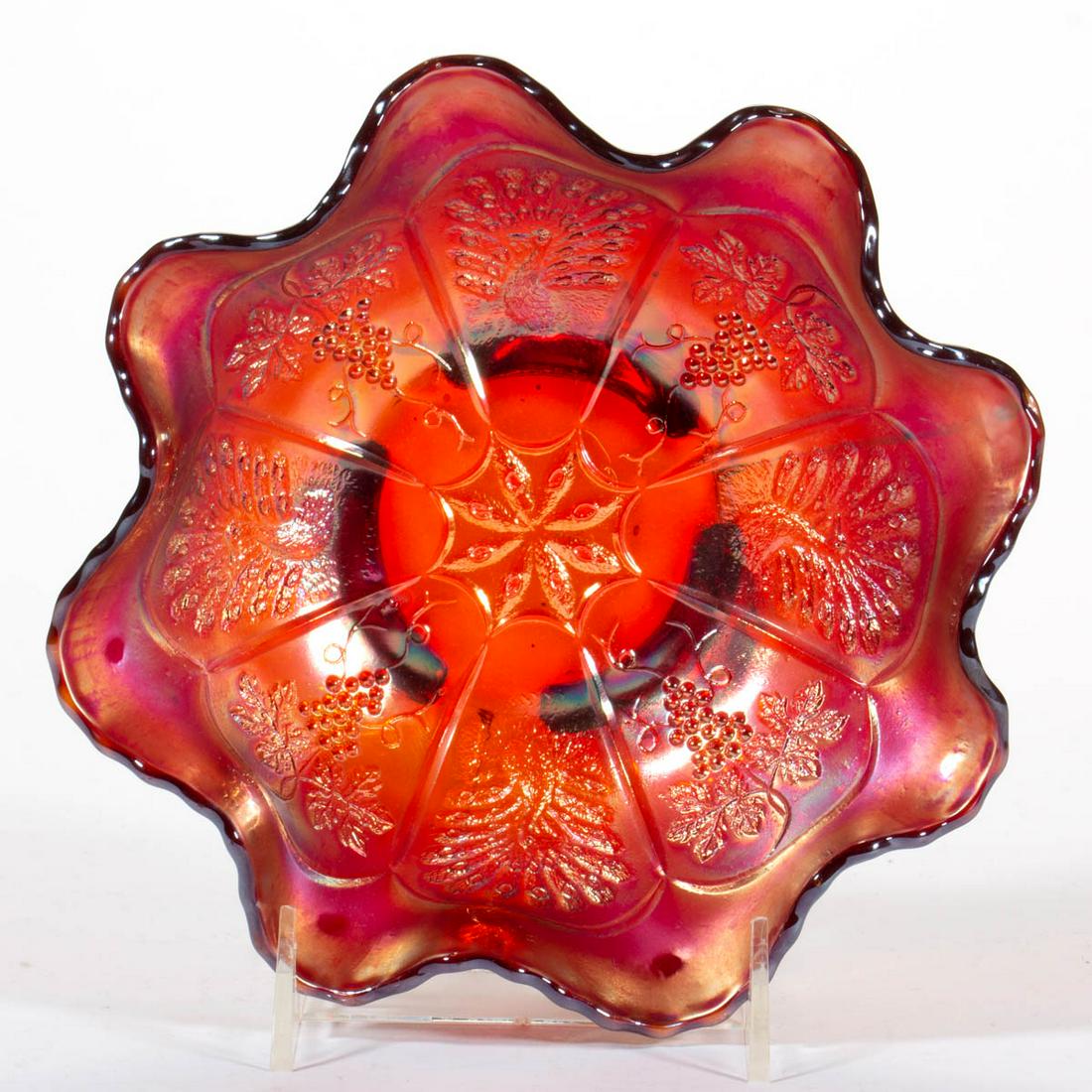 FENTON PEACOCK AND GRAPE CARNIVAL GLASS BOWL (1 of 2)