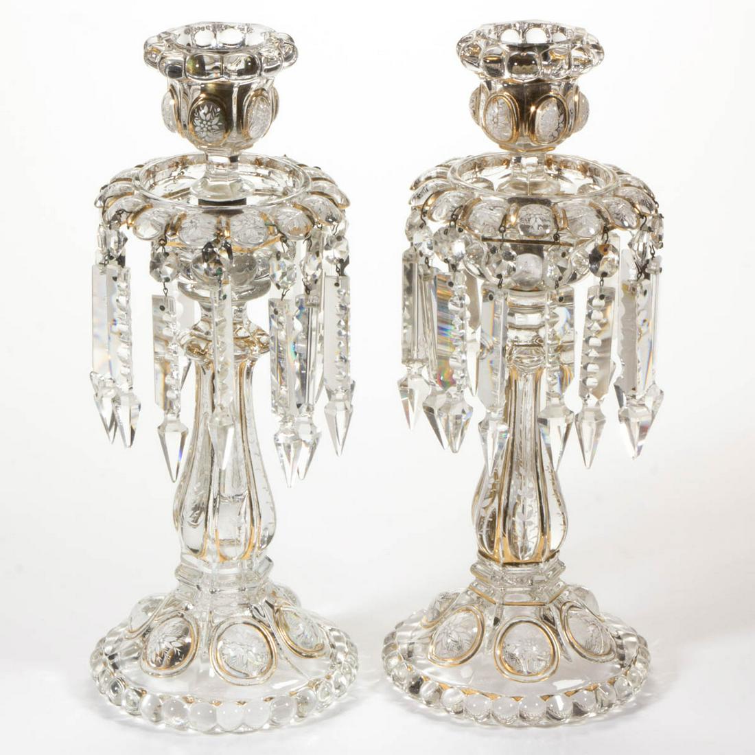 PRESSED OVALS GLASS PAIR OF CANDLESTICKS (1 of 2)