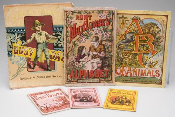 MCLOUGHLIN BROS., PUBLISHERS EPHEMERA, LOT OF SIX A: MCLOUGHLIN BROS., PUBLISHERS EPHEMERA, LOT OF SIX ARTICLES, including two ABC books, Puss In Boots and three others. Late 19th/early 20th century. Various sizes. Provenance: Juanita G. Hawley estate.