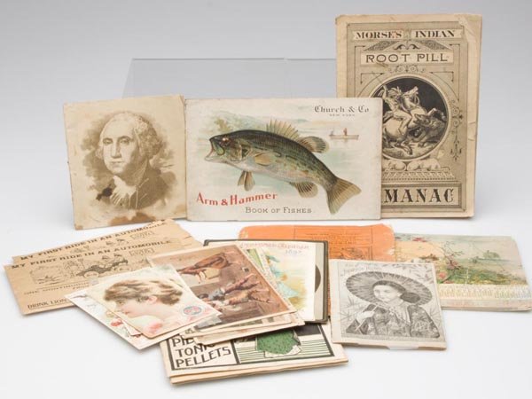 ASSORTED ADVERTISING EPHEMERA, LOT OF 22 ARTICLES: ASSORTED ADVERTISING EPHEMERA, LOT OF 22 ARTICLES, including Arm & Hammer, medicinal, sewing machines, insurance and other, trade cards, books, calendars and more. Late 19th/early 20th century. Variou