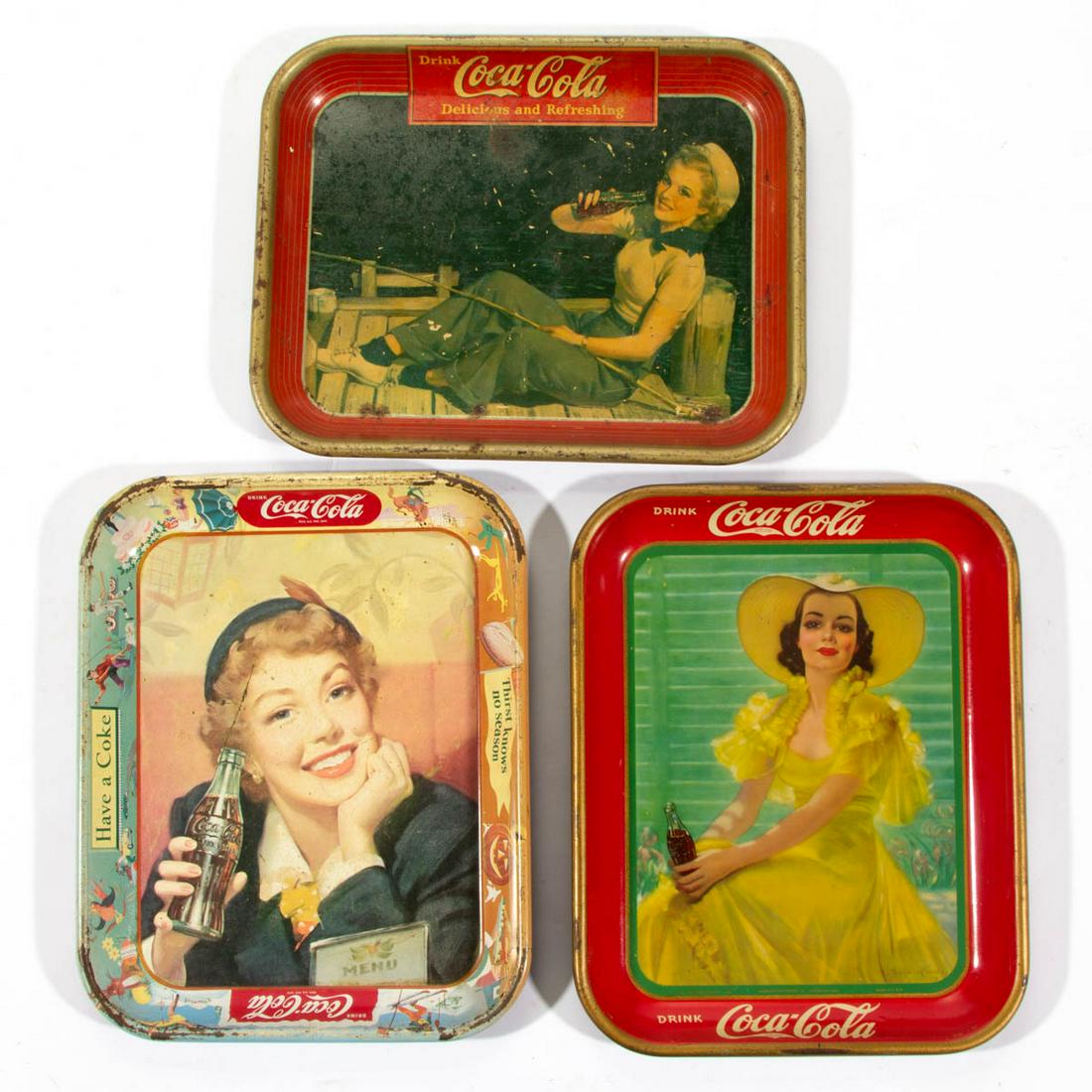 VINTAGE COCA-COLA TIN ADVERTISING SERVING TRAYS, LOT OF (1 of 2)