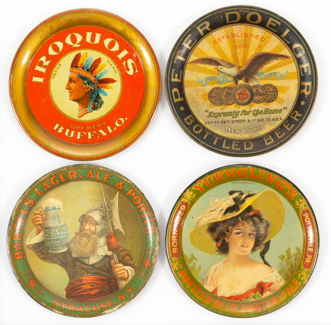 VINTAGE BREWERY TIN ADVERTISING TIP TRAYS, LOT OF FOUR (1 of 2)