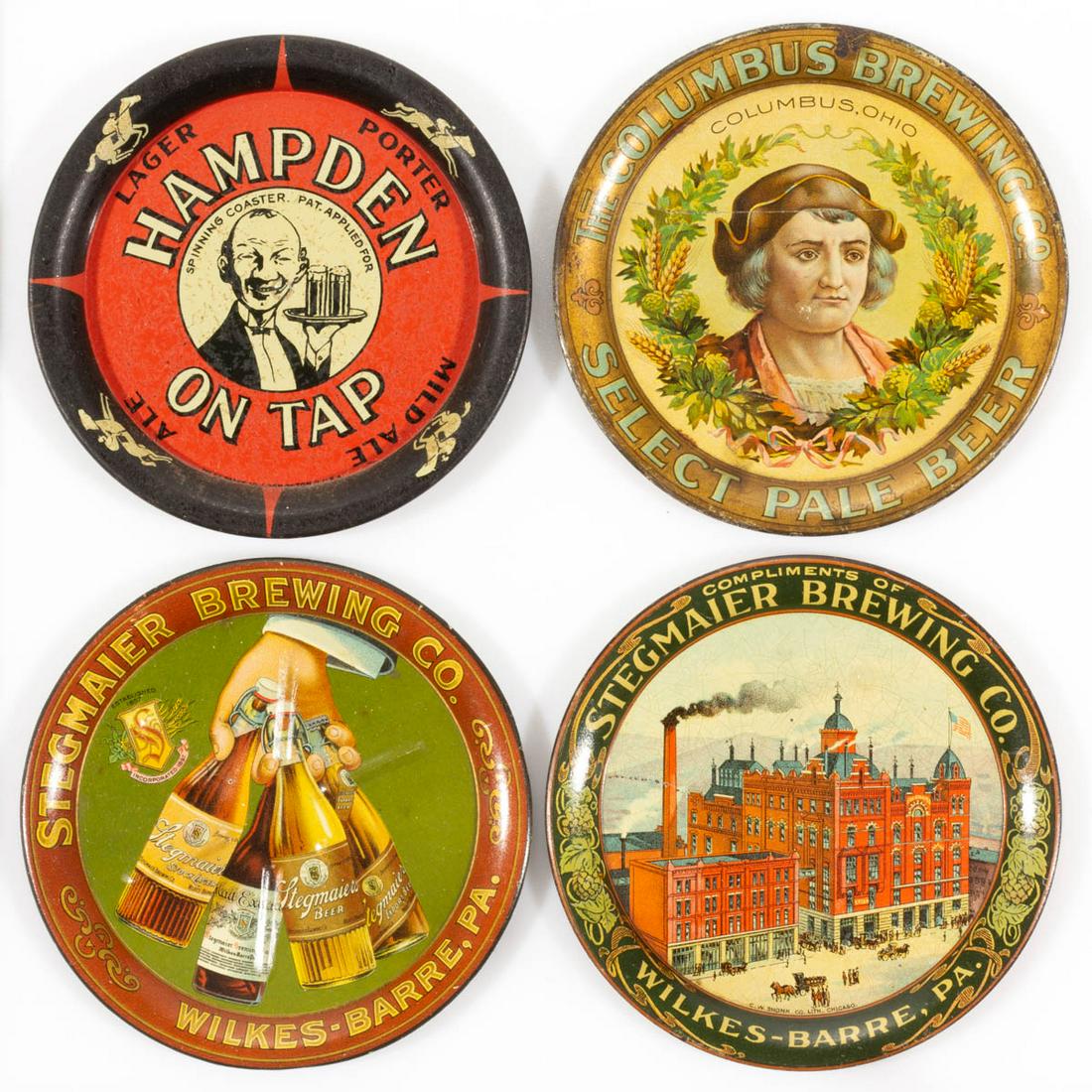 VINTAGE BREWERY TIN ADVERTISING TIP TRAYS, LOT OF FOUR (1 of 2)