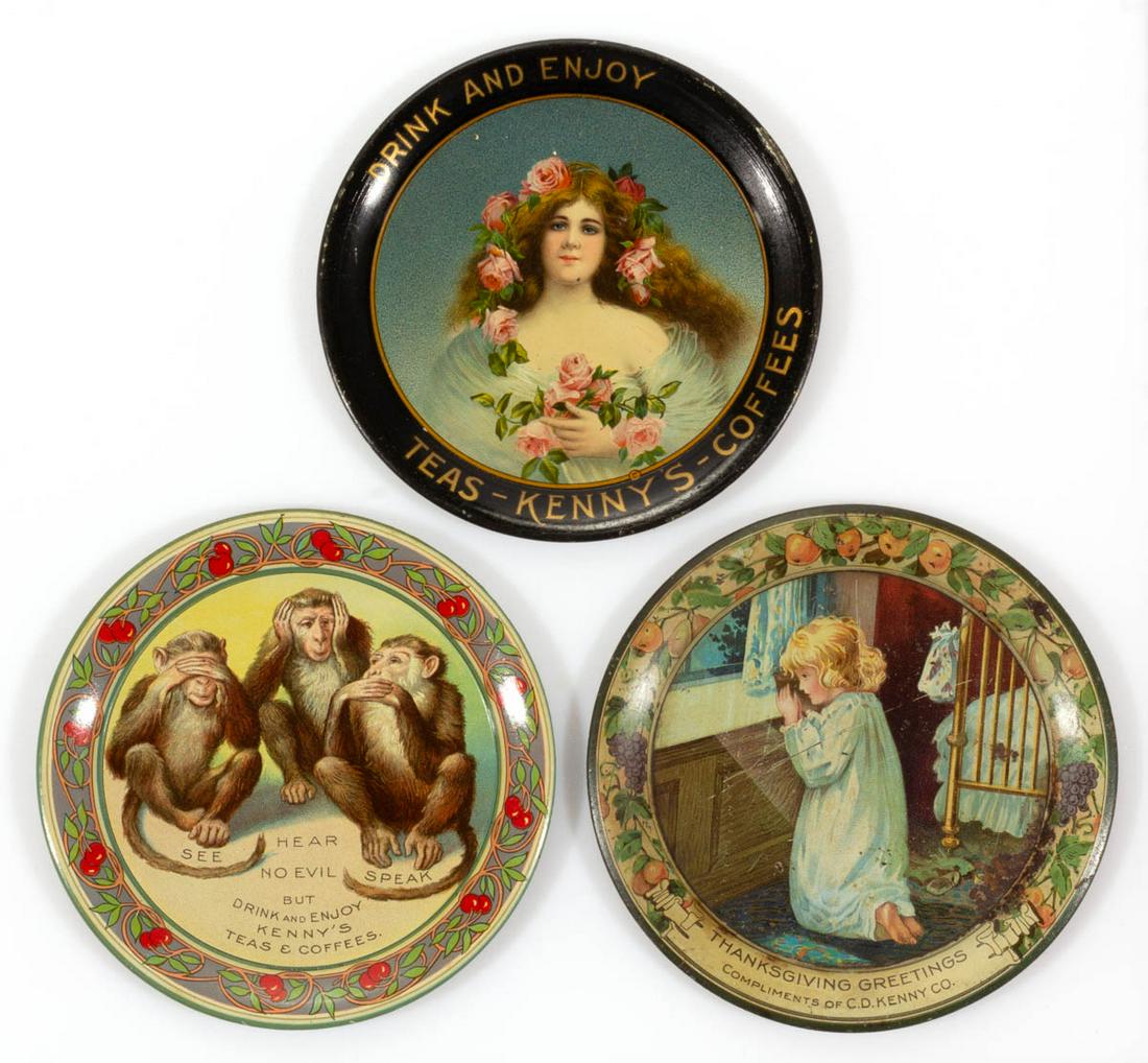 VINTAGE C. D. KENNY TIN ADVERTISING TIP TRAYS, LOT OF (1 of 2)