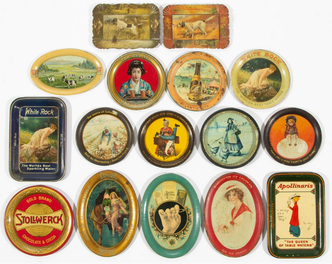 VINTAGE TIN ADVERTISING TIP TRAYS, LOT OF 16 (1 of 4)