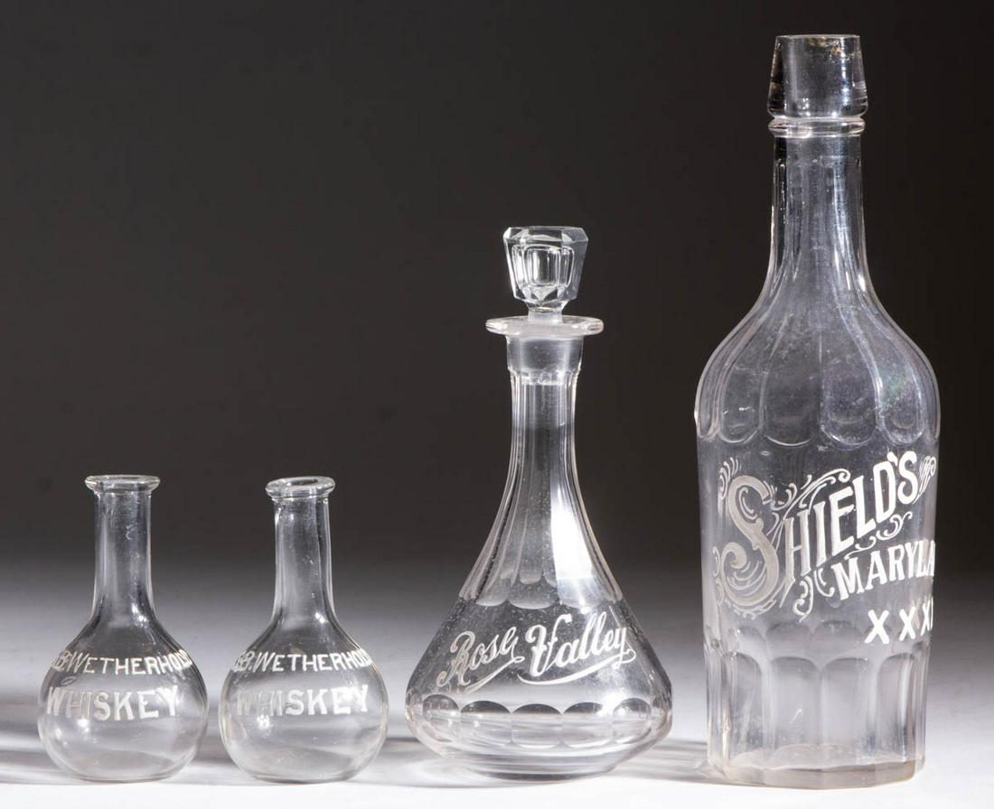 ENAMELED-GLASS LIQUOR BACK-BAR BOTTLES, LOT OF FOUR (1 of 1)