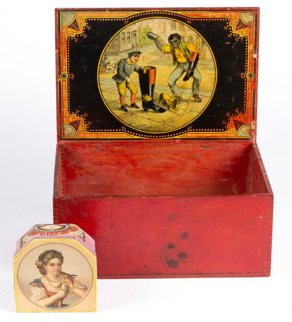 ASSORTED ADVERTISING BOXES, LOT OF TWO (1 of 2)