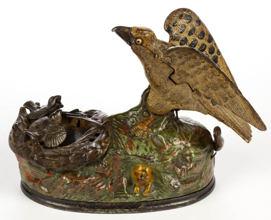 EAGLE AND EAGLETS CAST-IRON MECHANICAL BANK (1 of 5)