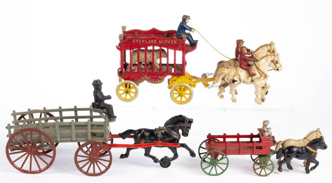 AMERICAN CAST-IRON HORSE-DRAWN TOYS, LOT OF THREE (1 of 2)