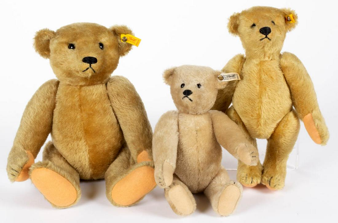 VINTAGE STEIFF STUFFED TEDDY BEARS, LOT OF THREE (1 of 1)