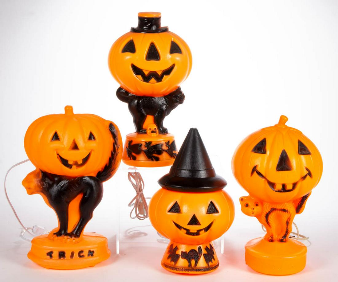 VINTAGE BLOW MOLD BLACK CAT AND JACK-O'-LANTERN LAMPS / (1 of 1)