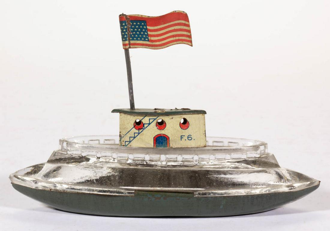 PRESSED SUBMARINE F-6 FIGURAL GLASS AND METAL CANDY (1 of 1)