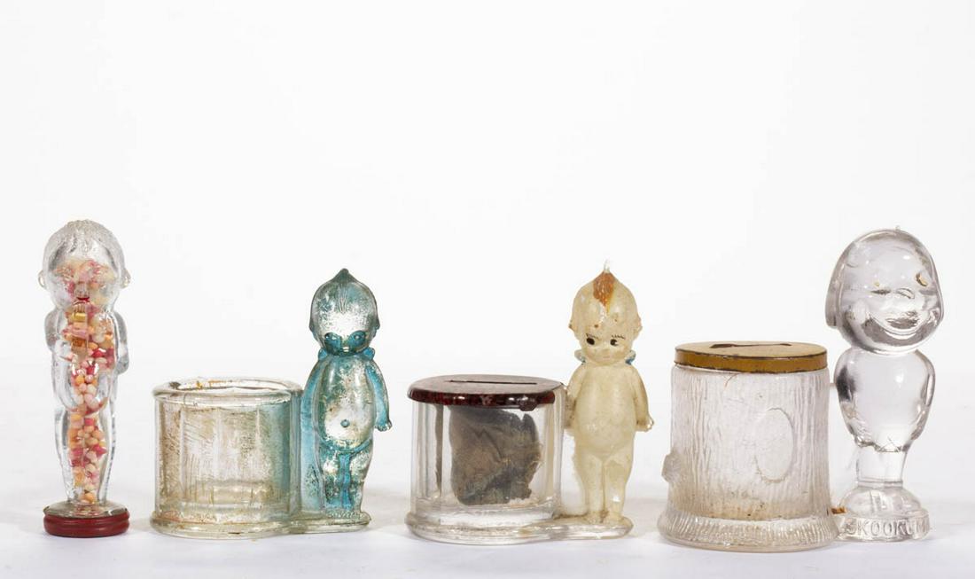 ASSORTED FIGURAL KEW-PIE GLASS CANDY CONTAINERS, LOT OF (1 of 1)