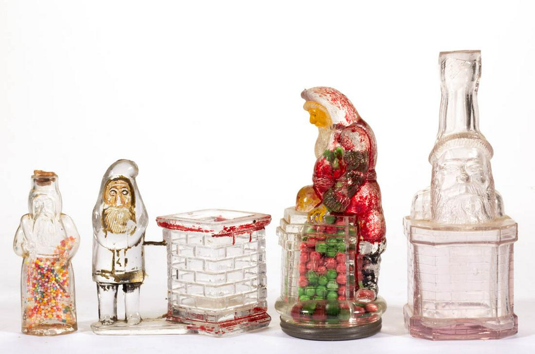 ASSORTED SANTA FIGURAL GLASS CANDY CONTAINERS, LOT OF (1 of 1)