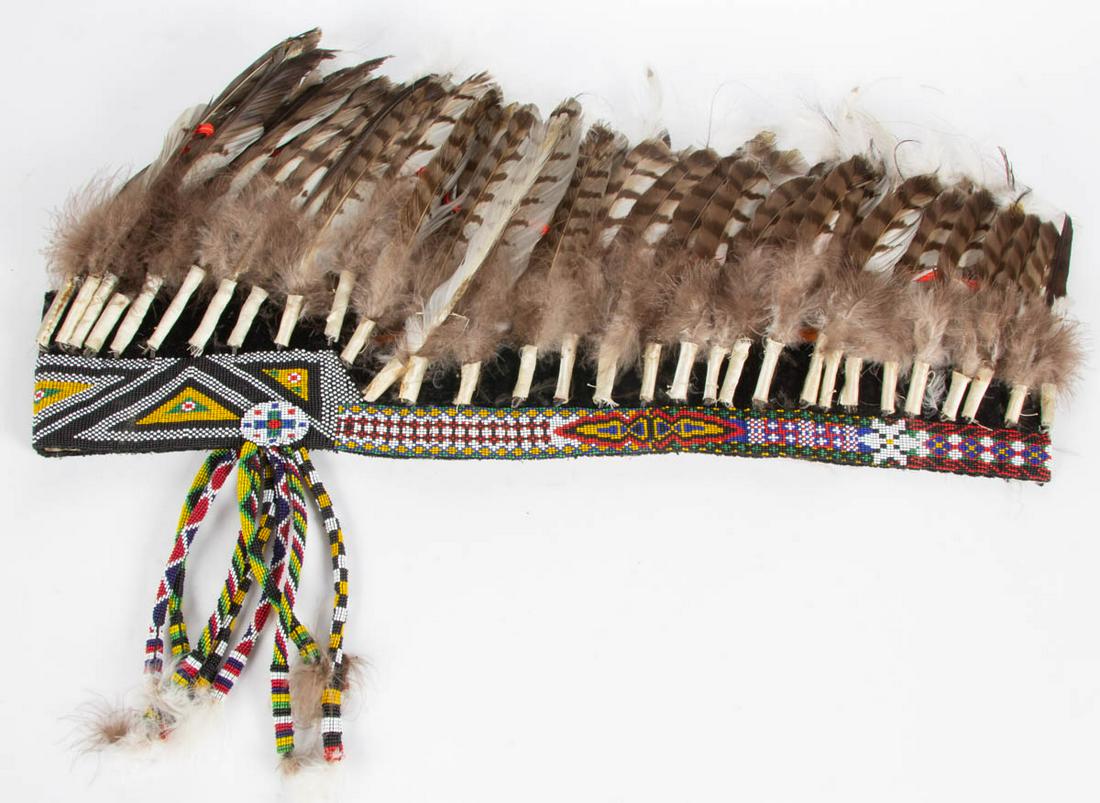 NATIVE AMERICAN-STYLE BEADED FEATHER HEADDRESS (1 of 7)