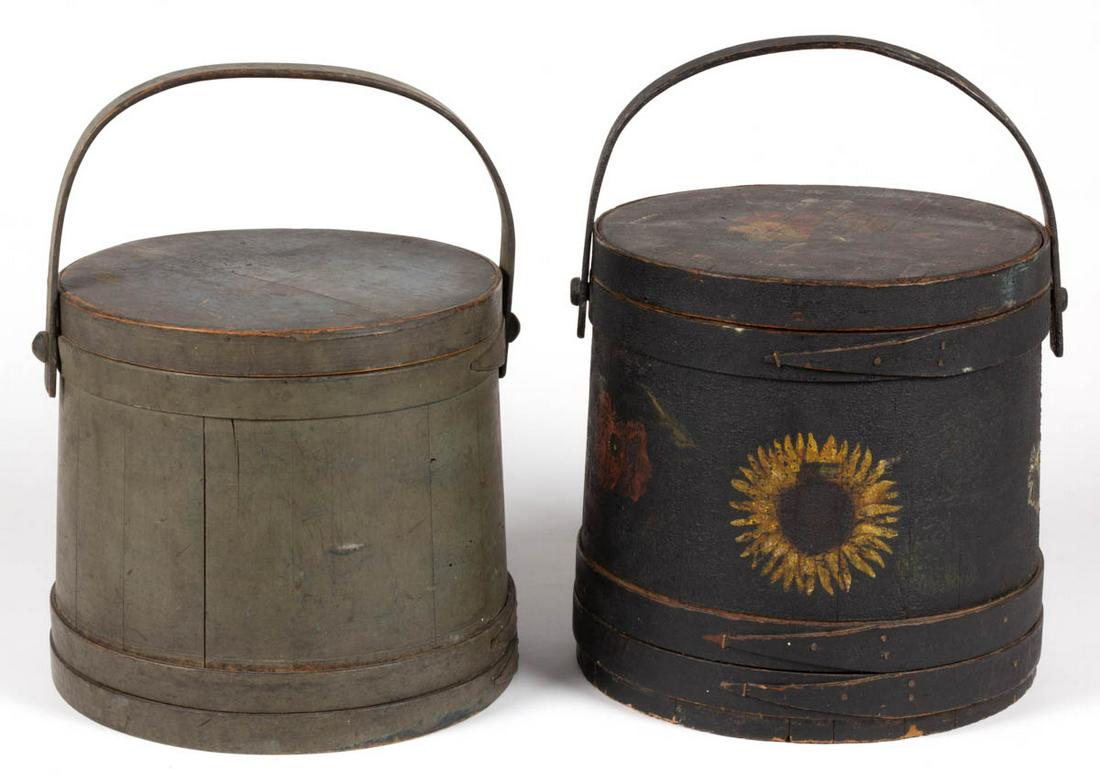 AMERICAN PAINTED TREEN SUGAR FIRKINS / BUCKETS WITH (1 of 4)