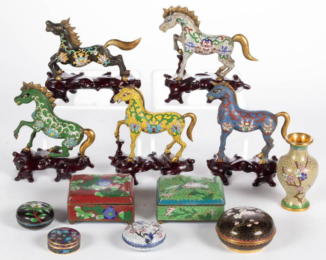CHINESE / JAPANESE CLOISONNE ENAMELED HORSE FIGURES AND (1 of 5)